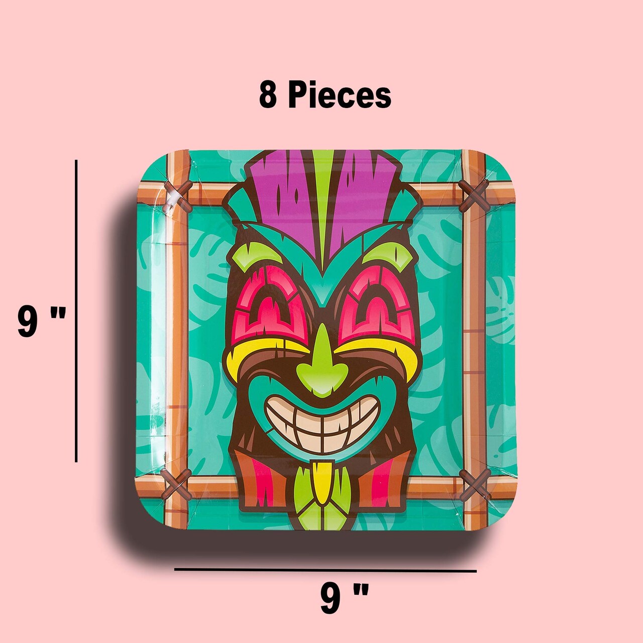 8 Count Teal Tiki Paper Dinner Plates 9" Luau Party Tableware